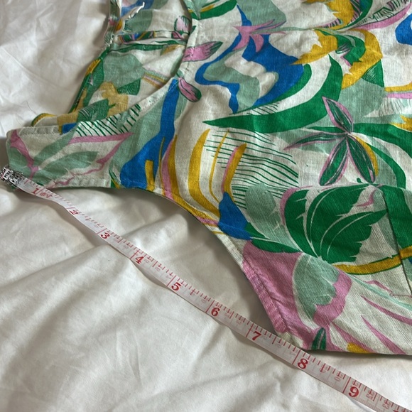 C&C California 100% linen tunic dress pastel leaf print Cream background 1X nice - Picture 5 of 8